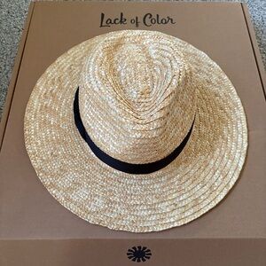 Lack Of Color 100% Natural Straw Hat with Black Ribbon Fedora Boater.